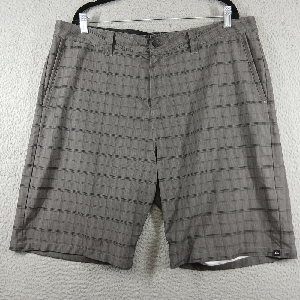 Quiksilver Amphibians Hybrid Shorts Plaid Boardshorts Stretch Grey Size 38 - Picture 2 of 11